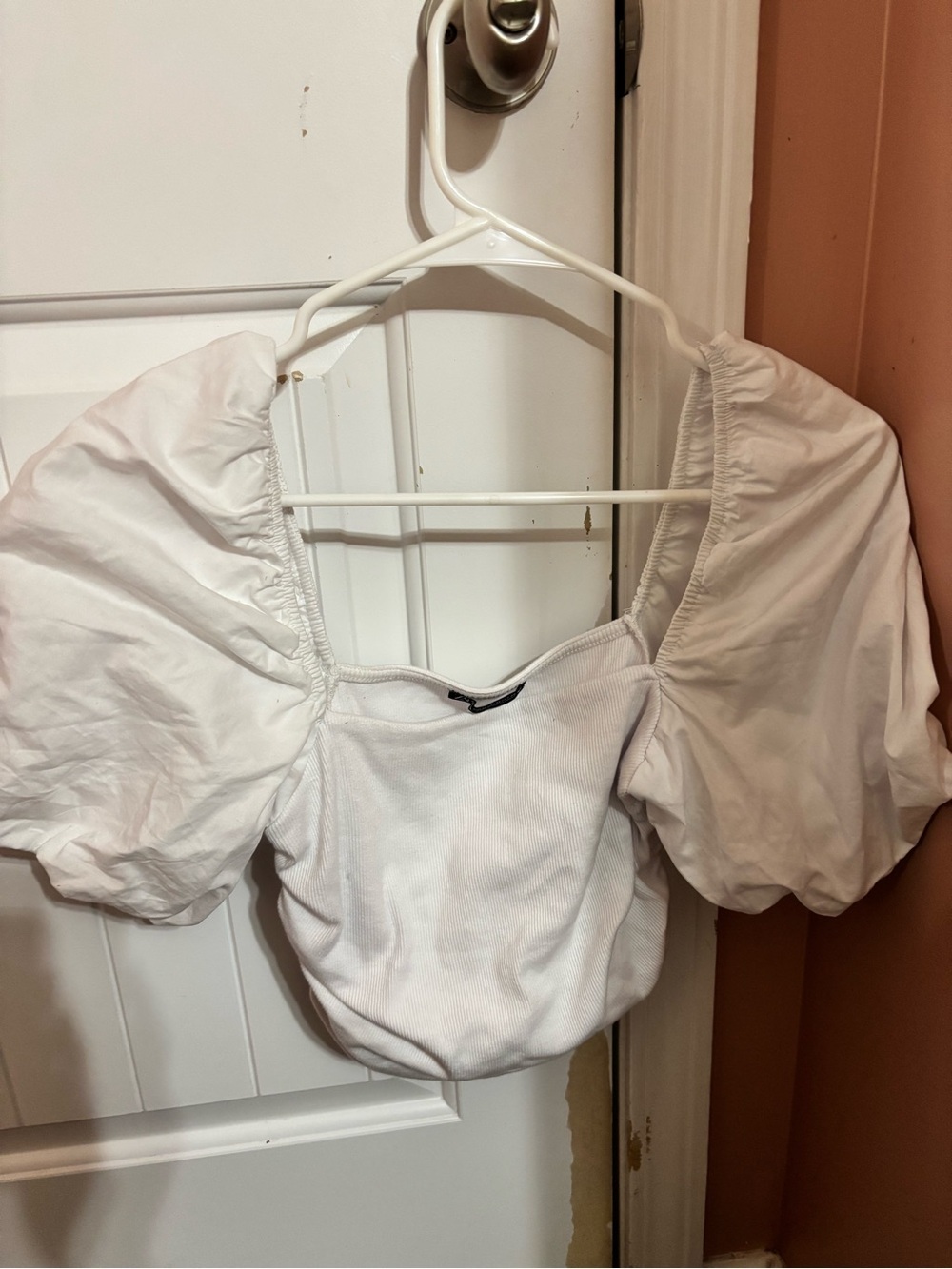 Zara White Puff Sleeve Square-Neck Crop Top